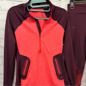 Under Armour Set Coral-Pink & Burgundy Half-Zip Pullover with Legging